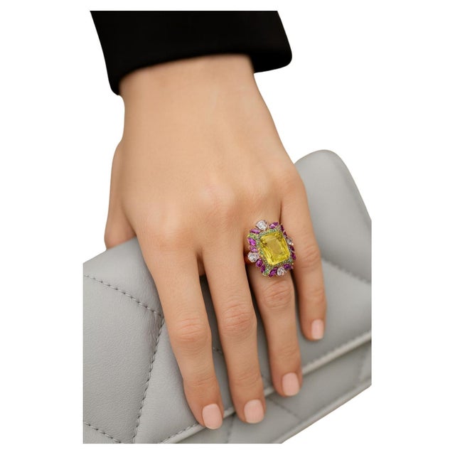 Bochic "Capri" Vintage Amethyst, Garant & Lemon Quartz Ring Set In 18K Gold & Silver For Sale - Image 15 of 18