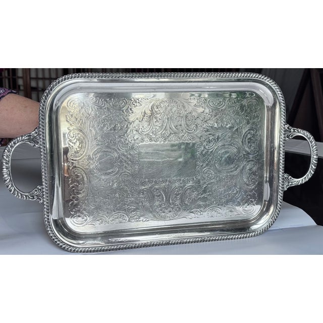 1930's Crescent Silver Plated Serving Tray For Sale - Image 4 of 18