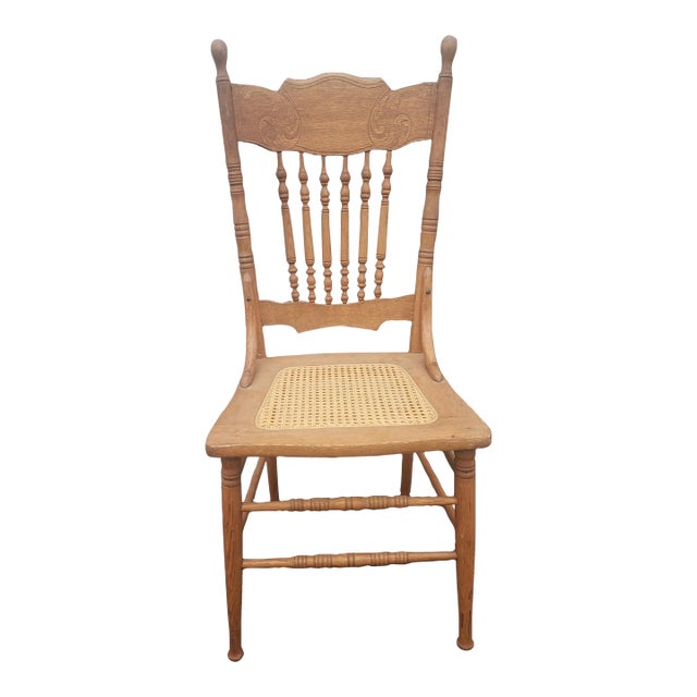 MidCentury Pressback Spindle Oak and Cane Country Chair Chairish