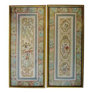 Vintage Chinese Silk Wall Panels - a Pair For Sale