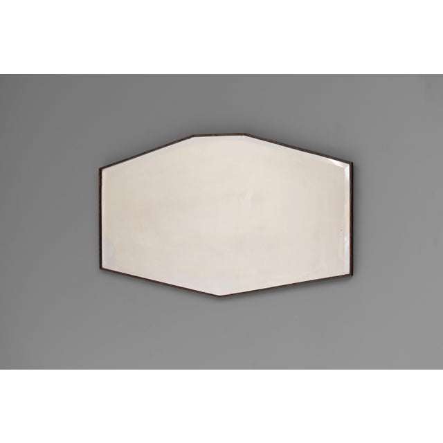 Art deco style wall mirror with thin beaded oak frame and original bevelled glass. U.K circa 1930.