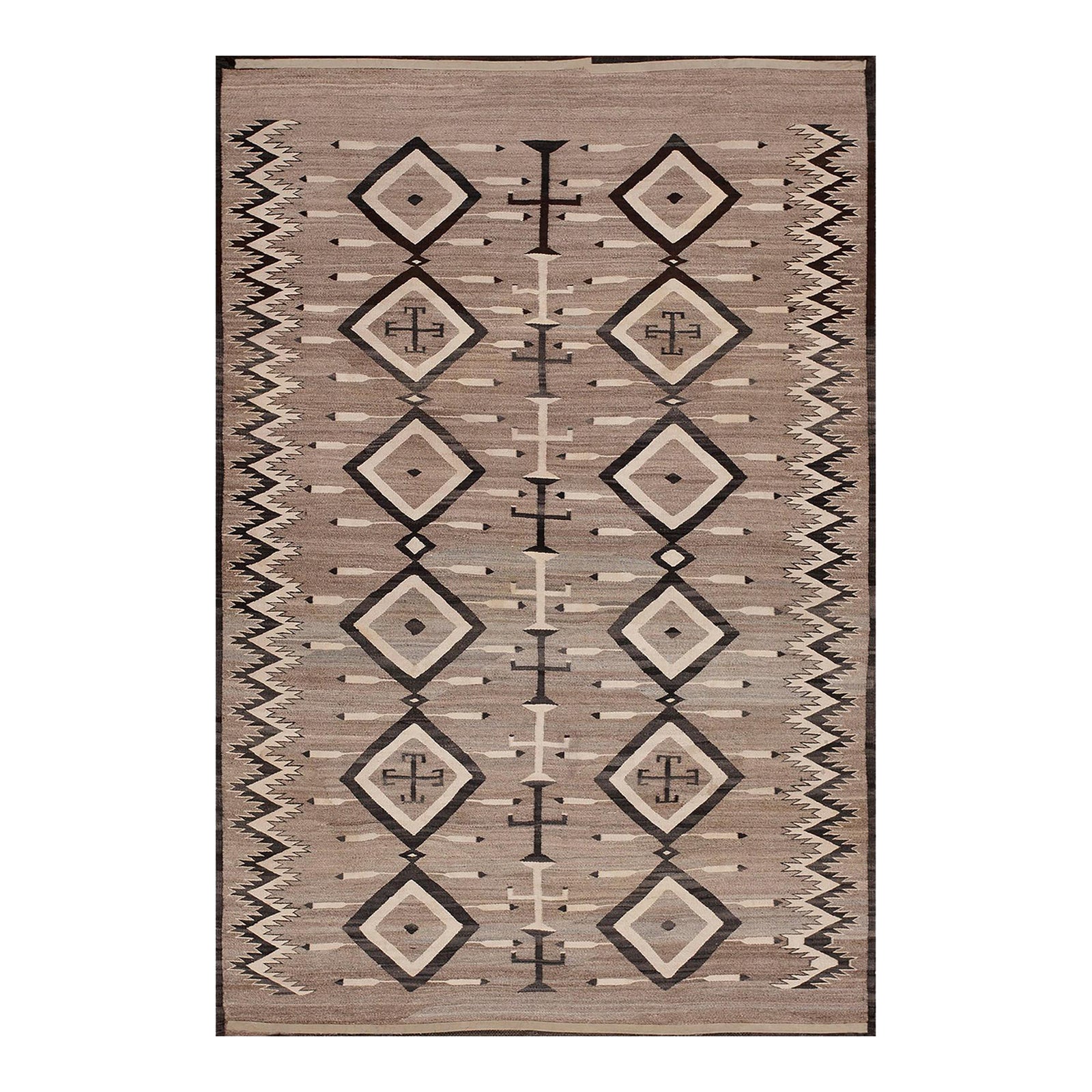 1930s Gray Diamond Antique American Navajo Rug 4'6