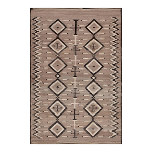 1930s Gray Diamond Antique American Navajo Rug 4'6" X 6'8" Flatweave Wool Carpet