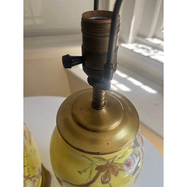 Mid 20th Century Baccarat Style Yellow Opaline Glass Japonisme Lamps, Signed Baccarat - a Pair For Sale - Image 15 of 18