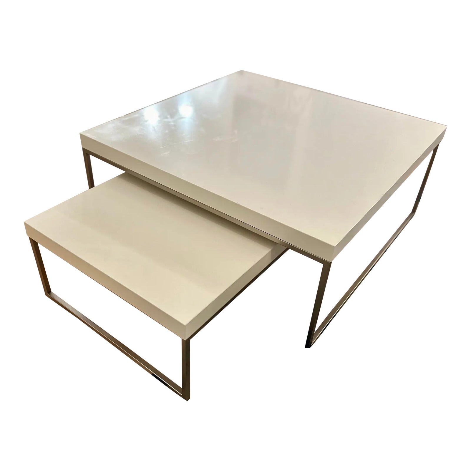 BoConcept Lugo Coffee Table Set of 2 – White Lacquer & Brushed