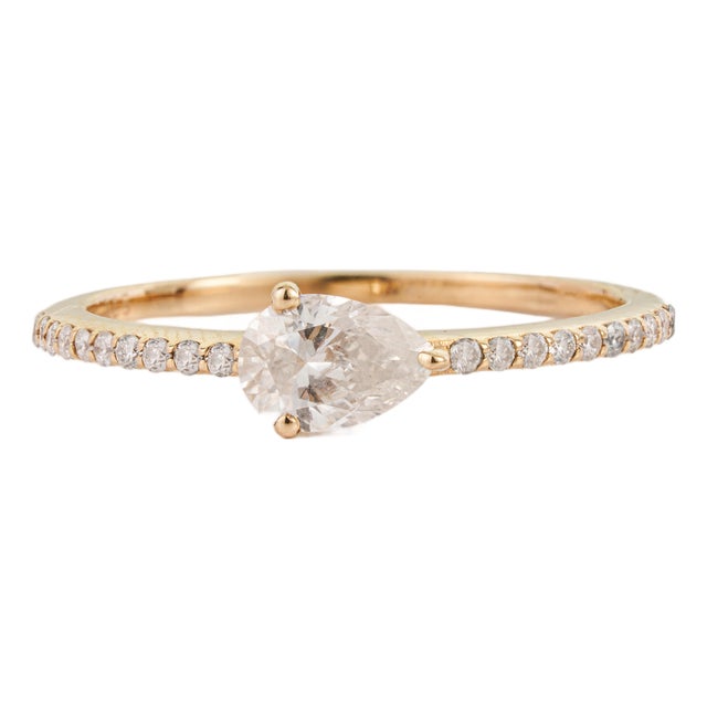 Pear-Shaped Natural Diamond Engagement Ring Size 9 in 14k Yellow Gold For Sale