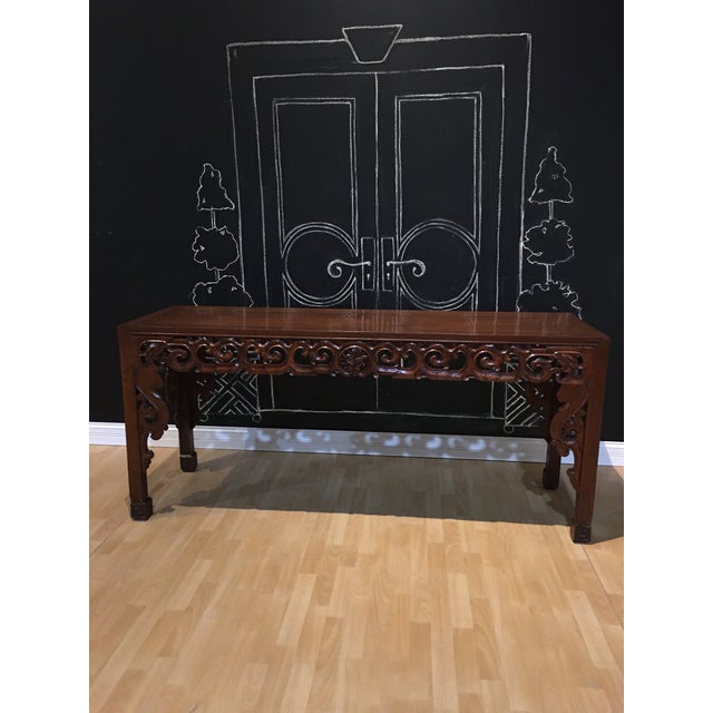1980s Bloodwood Malaysian Dragon Carved Foyer Table For Sale - Image 4 of 4