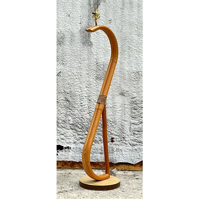Vintage Coastal Bent Rattan Floor Lamp For Sale - Image 4 of 4