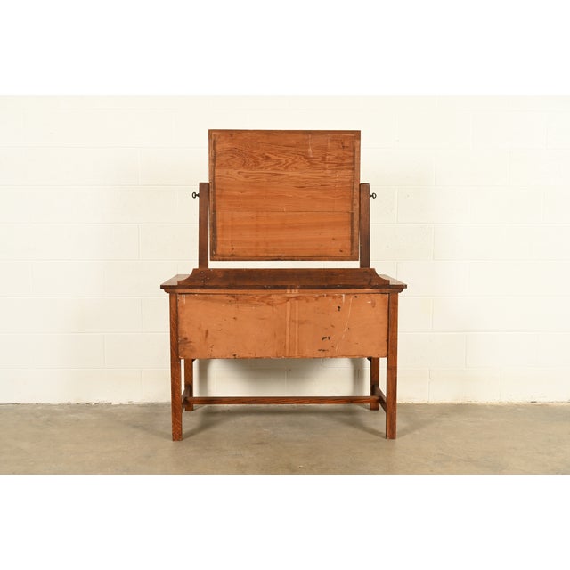 Limbert Style Antique Mission Oak Arts & Crafts Vanity or Dressing Table With Mirror, Circa 1910 For Sale - Image 13 of 14