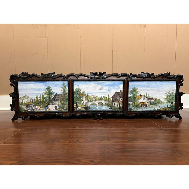 French Country Antique French Jardiniere Planter Black Forest Loebnitz Faience Walnut C1870 For Sale - Image 3 of 18