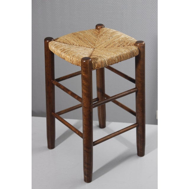 Mid-Century Modern Vintage Straw Stool in Charlotte Perriand Style, 1970s For Sale - Image 3 of 12