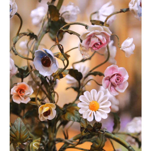 Early 20th Century Early 20th Century French Floral Porcelain and Iron Three-Light Chandelier For Sale - Image 5 of 11