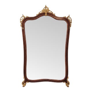 Grand Inlaid Mahogany Floor Mirror With Gilt Bronze Mounts 76"h For Sale