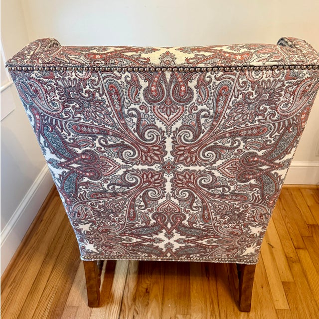 Wesley Hall Barley Twist Davis Wingback Chair in Paisley Tapestry and Nailhead Trim For Sale In Raleigh - Image 6 of 10