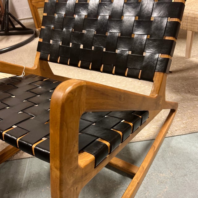 Black Leather & Teak Rocking Chair Chairish