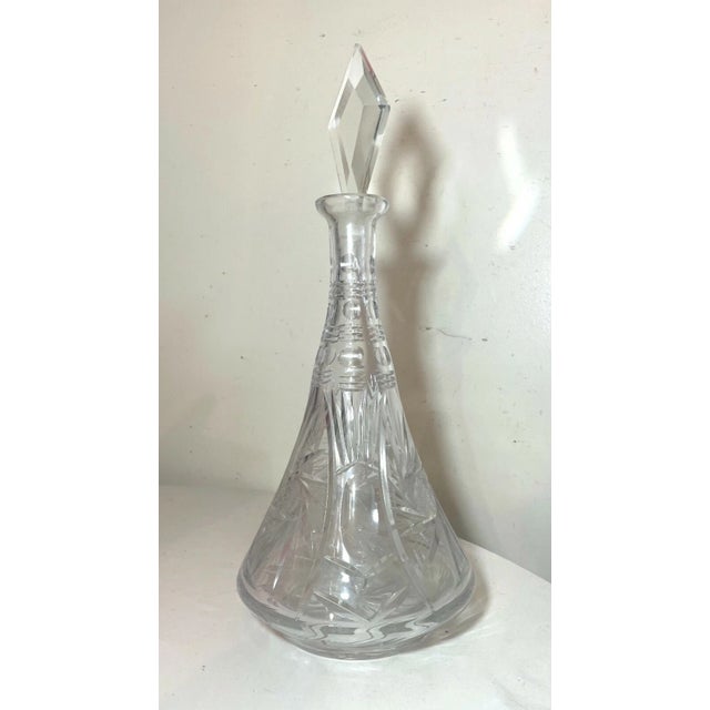Huge Vintage American Brilliant Cut Clear Crystal Liquor Wine Decanter Glass For Sale - Image 4 of 10