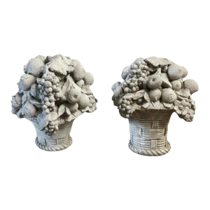 Pair of Vintage Cast Stone Fruit Basket Garden Ornaments