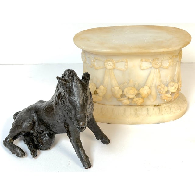 19th Century Grand Tour Bronze Reduction Il Porcellino “Borghese Boar” Carved Alabaster Base For Sale - Image 5 of 18