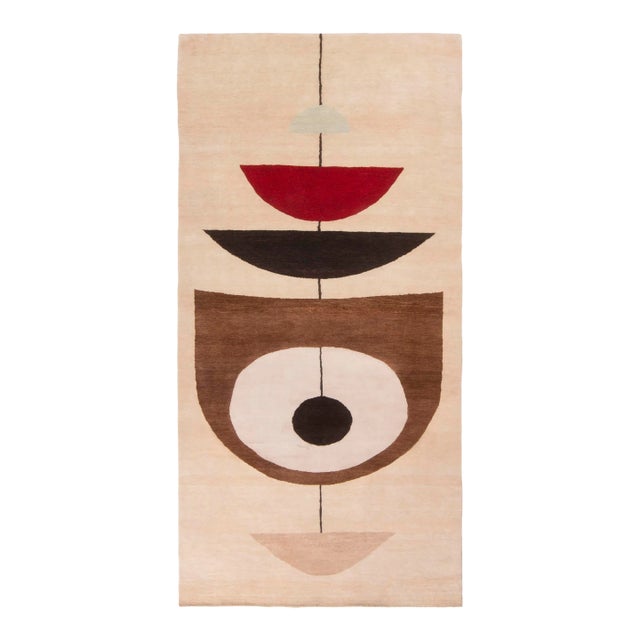 Rug & Kilim Mid-Century Modern Geometric Beige Brown and Red Wool Rug, 3x12 For Sale