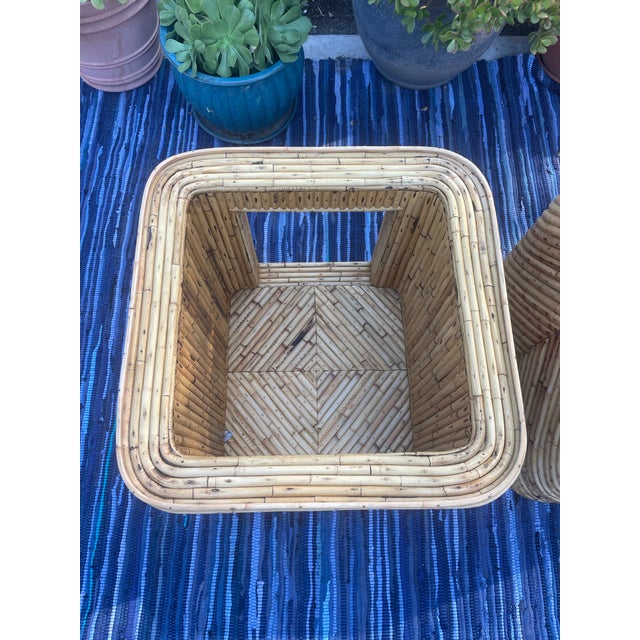 1970s Vintage Split Reed Rattan Sofa, Ottoman & Side Table, a Set of 3 For Sale - Image 11 of 11