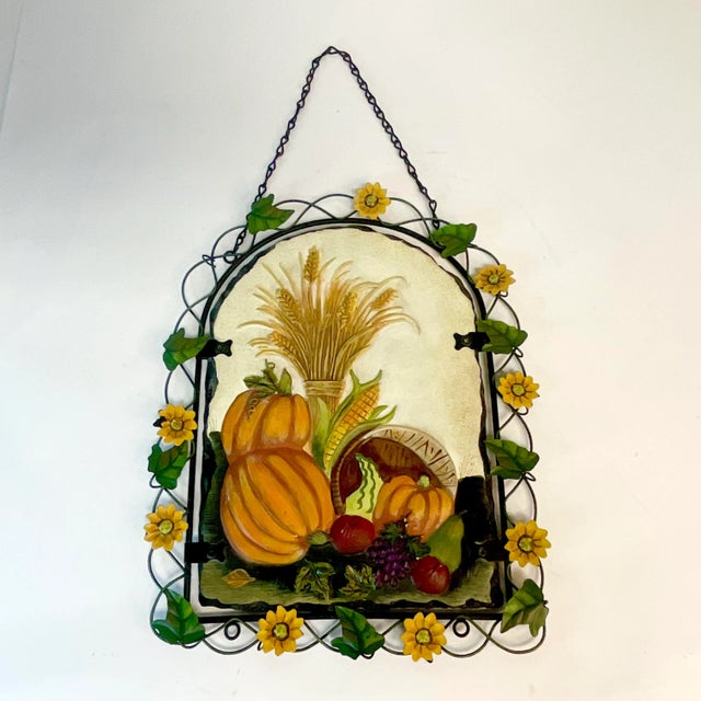 Boho Chic Mid-Century Italian Boho Chic Tole Harvest Wall Sculpture, Thanksgiving & Halloween For Sale - Image 3 of 9