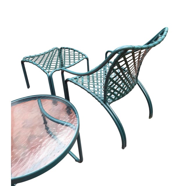 Mid 20th Century Tamiami Green Chair Ottoman and Side Table by Brown Jordan - Set of 3, Attributed For Sale In Rochester - Image 6 of 12