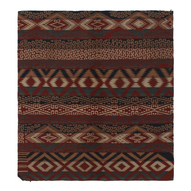 Textile Antique Jajim Kilim in Scarlet Red, Aegean Blue & Beige Tribal Patterns For Sale - Image 7 of 7