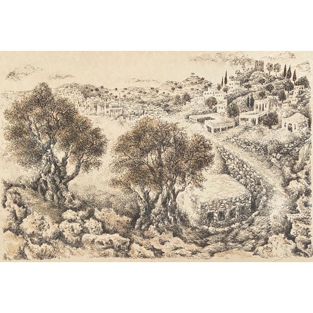 Modern Baruch Nachshon, Hebron, 1969 Israeli Judaica Mixed Media Lithograph With Watercolor, 1969 For Sale - Image 3 of 8