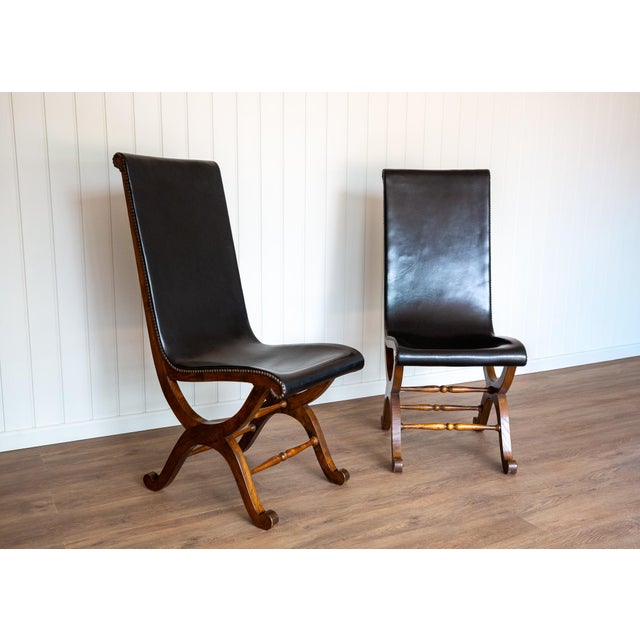 Spanish Dining Chairs in Oak and Leather by Pierre Lottier Valmazan, 1960s, Set of 2 For Sale - Image 6 of 18
