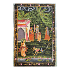 Vintage Pichhavai Painting of Krishna and Gopis, Gouache on Silk Rajasthan India