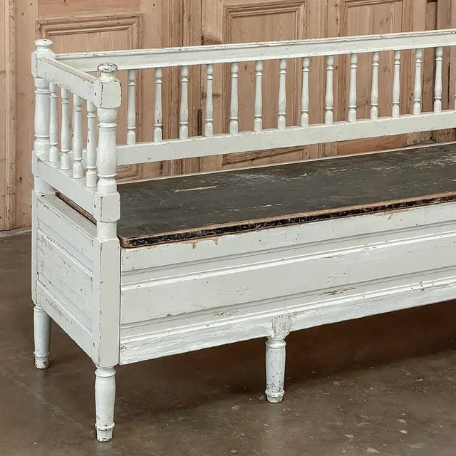 19th Century Swedish Neoclassical Painted Bench ~ Trunk For Sale - Image 14 of 17