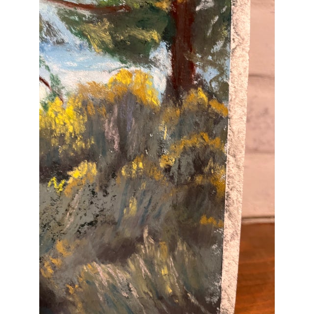 1990s Original Plein Air Style Oil Pastel Landscape, Pines and Sagebrush With Distant Lake, Unknown Artist For Sale - Image 4 of 5