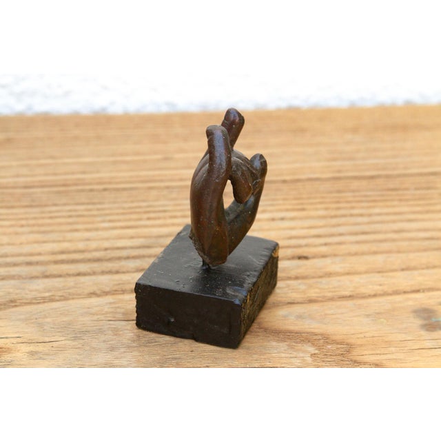 Indian Sacred Gesture, Antique Miniature Bronze Mudra For Sale - Image 3 of 7