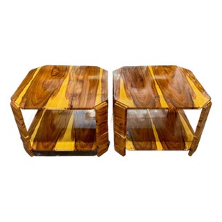 Pair of Italian Exotic Wood Art Deco Style Tables For Sale
