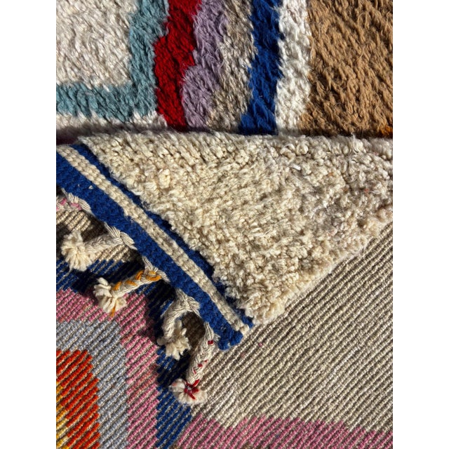 Handmade Boho Floor Carpet With Bold Multicolor Patterns For Sale - Image 9 of 10