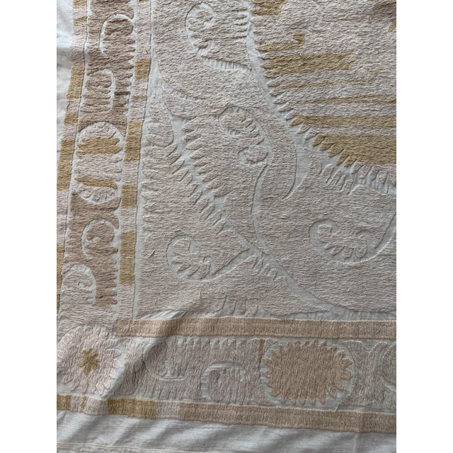 Vintage Hand-Embroidered Neutral Tan Suzani From Bukhara 4'9'' X 4'10'' For Sale - Image 4 of 8