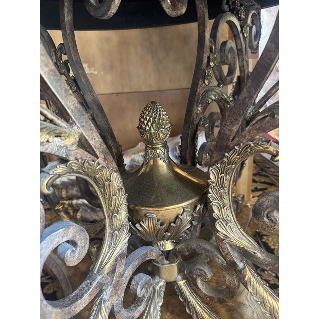 Wood Maitland Smith Gilded Empire Revival Marble-Top Center Table With Bronze & Burl Wood Base and 4 Regency Style Chairs For Sale - Image 7 of 12