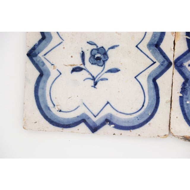 18th Century Blue & White Flower Set of Two Tiles, Portuguese For Sale - Image 4 of 12