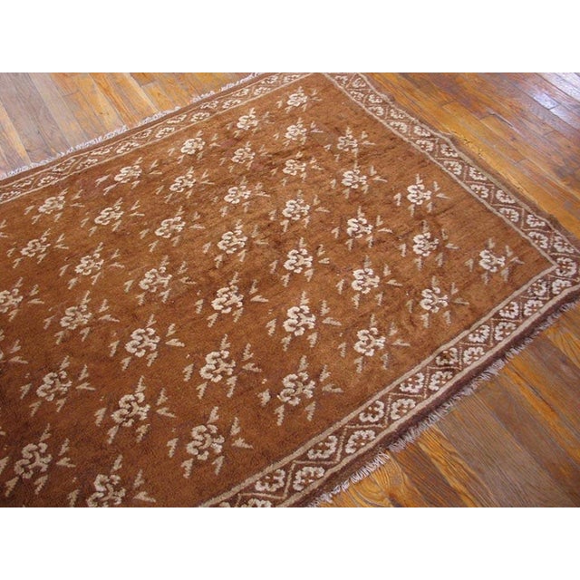 Art Deco 1920s Brown Floral Antique Chinese Baotou Rug 4' X 6'3" Handknotted Wool Carpet For Sale - Image 3 of 5