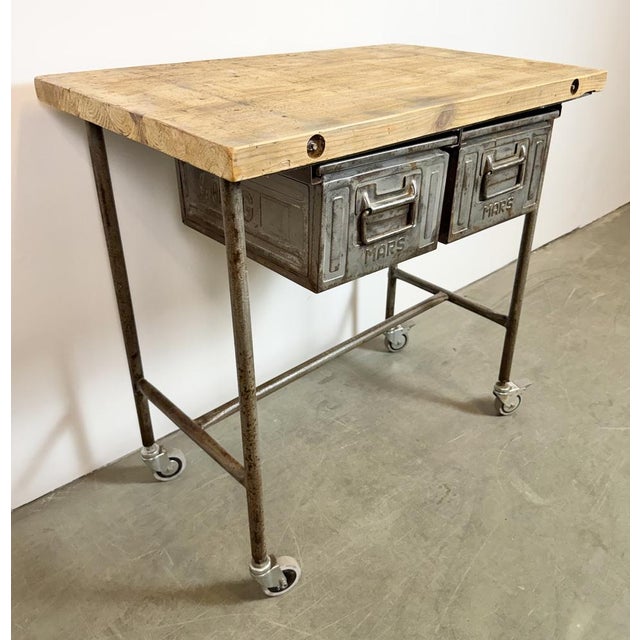 Brown Vintage Industrial Worktable on Wheels, 1960s For Sale - Image 8 of 18