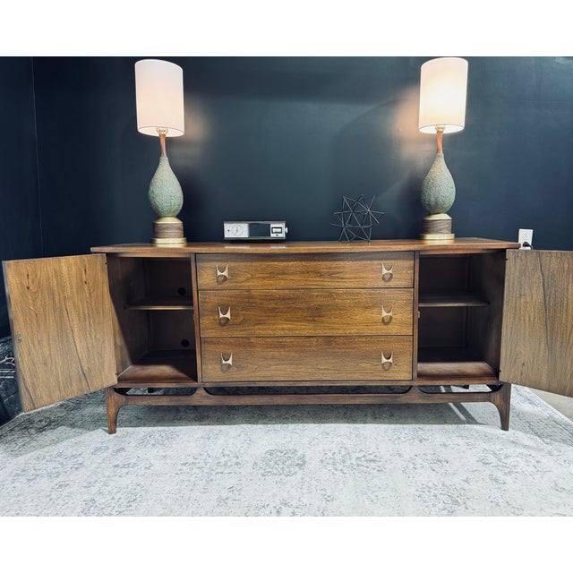 Broyhill Brasilia Fully Refinished Broyhill Brasilia 66" Walnut Credenza | Mid-Century Modern For Sale - Image 4 of 8