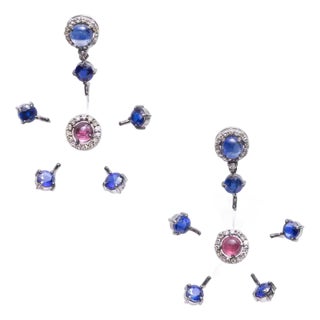 1990s Pair of Crystal, Kyanite, Pink Tourmaline and Diamond Dangle Chandelier Earrings For Sale