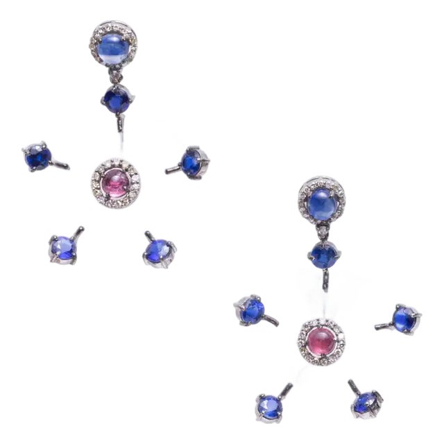 1990s Pair of Crystal, Kyanite, Pink Tourmaline and Diamond Dangle Chandelier Earrings For Sale