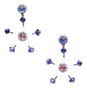 Crystal, Kyanite, Pink Tourmaline and Diamond Flower Motif Chandelier Earrings