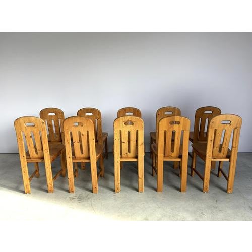 Pine Wood Dining Chairs from Effezeta, Italy, 1970s, Set of 10 For Sale - Image 3 of 10