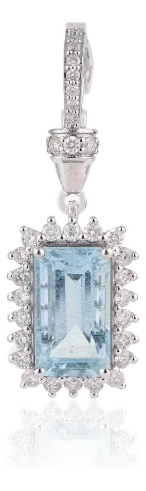 1.9ct Ice Blue Aquamarine & Diamond Halo Pendant With Locking Bail in 14k Gold