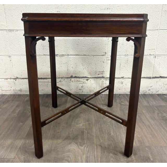 Vintage Georgian Style Chippendale Style Mahogany Tray Top Side Table For Sale - Image 13 of 14