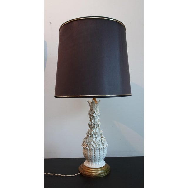 White Spanish Ceramic Applied Flowers Lamp from Bondia, 1940s For Sale - Image 8 of 18