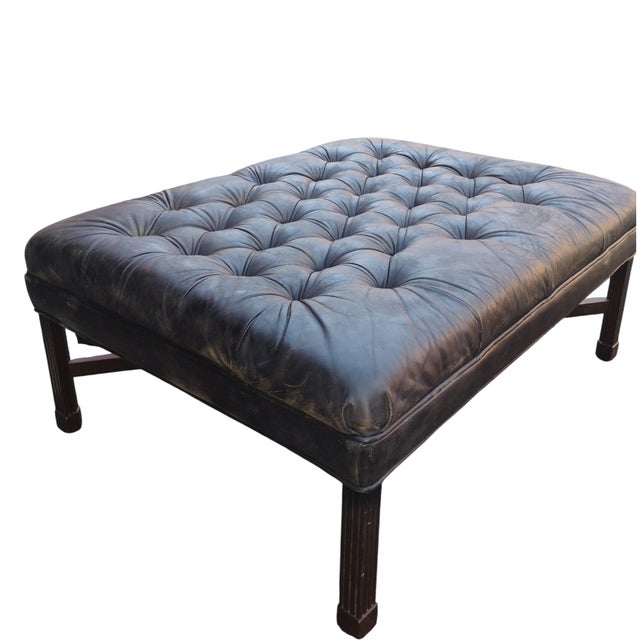 A Classic Leather Chesterfield Ottoman Ready to Add a Touch of Vintage Elegance to Your Home. For Sale In Raleigh - Image 6 of 7