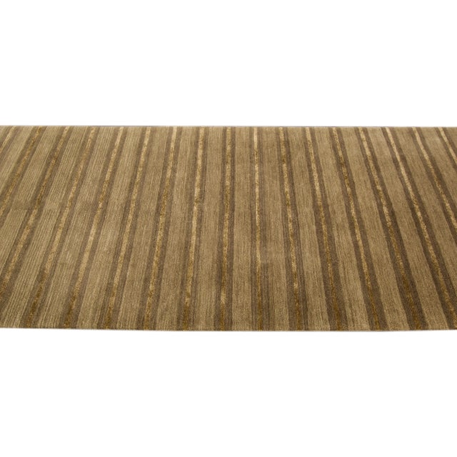 Tan Modern Shakti Handmade Tan Stripes Wool Runner For Sale - Image 8 of 9
